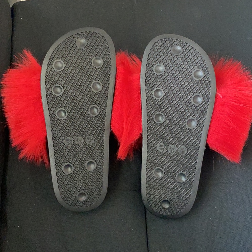 Red Furry Slides - Picture 2 of 3